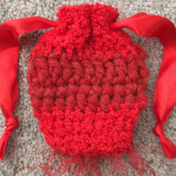 HAND CRAFTED 3 Mini Bags Boho Drawstring Crochet Tan Black Red - Picture 10 of 12